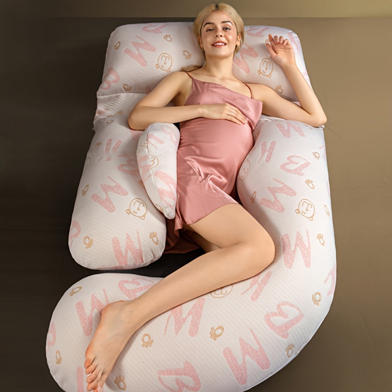 Comfortable Maternity Body Pillow for Side Sleepers - Provides Waist Support & Belly Relief, Featuring a Cozy Cuddle Cat Design