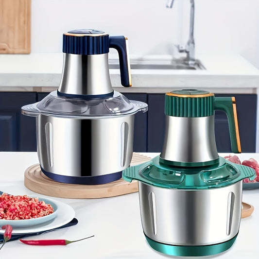 Electric vegetable chopper and meat grinder, ideal for quick food prep with adjustable speeds and easy cleaning.