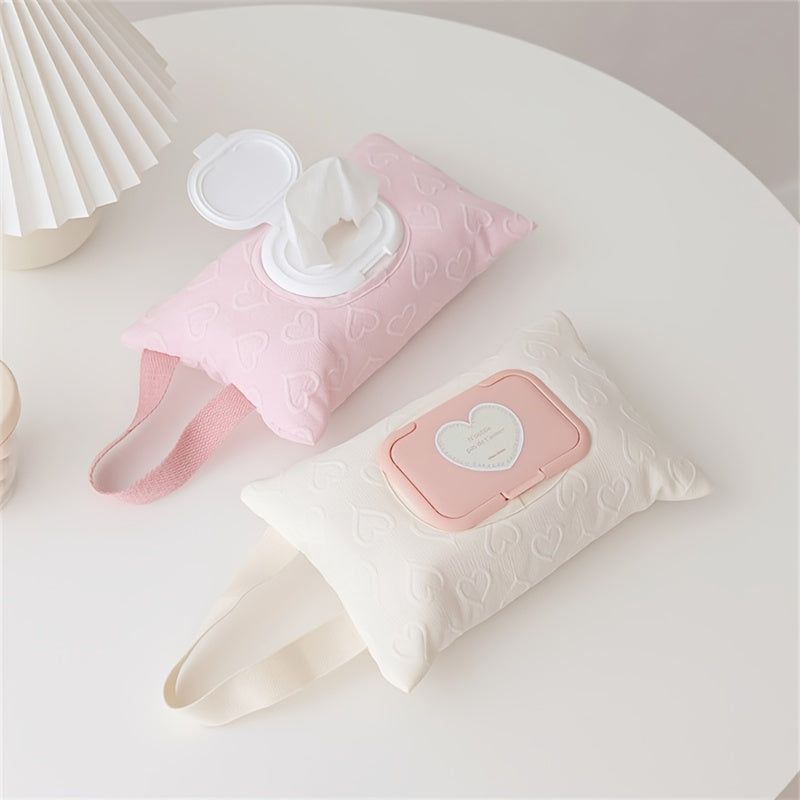 Travel in style with the Large-Capacity Heart-Shaped Tissue Holder - Convenient and Portable Flip-Top Design for Diapers and Wipes - Perfect for Babies and Toddlers.