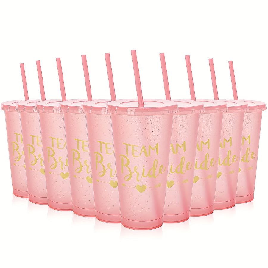 10 24oz Bachelorette Party Tumblers with Lids and Straws, perfect for bridesmaids and bridal party gifts at weddings.