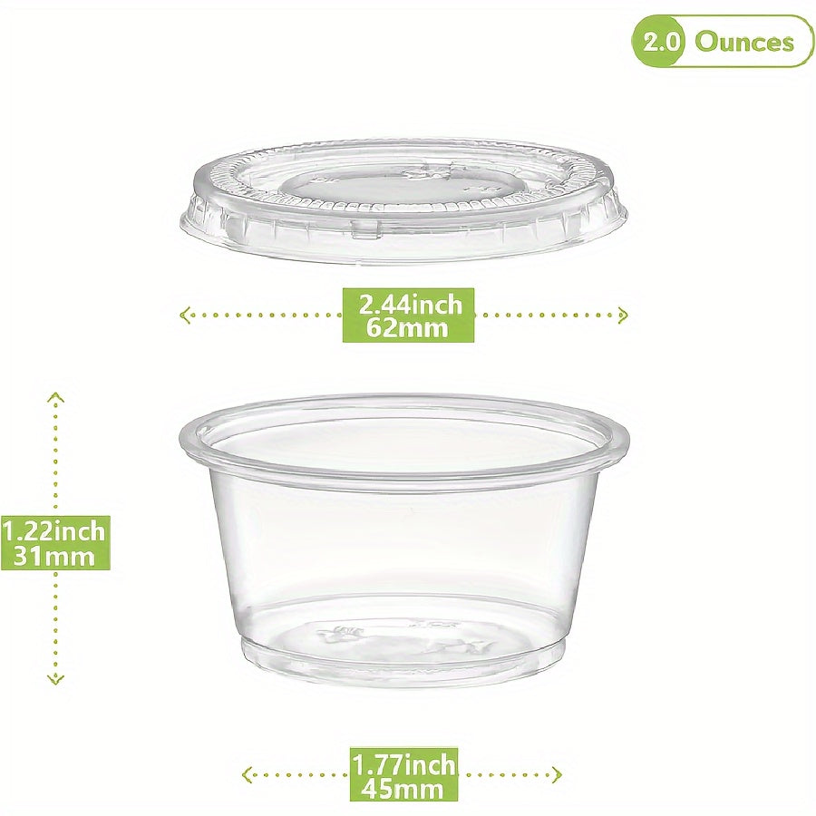 Convenient 50 Pack of 2 oz Plastic Containers with Lids - Versatile, Freeze-Friendly, and Reusable Round Cups - Easy Flip Top Closure for Jelly, Sauce, and Seasonings - Perfect for Kitchen and Food Service Use, No Power Required