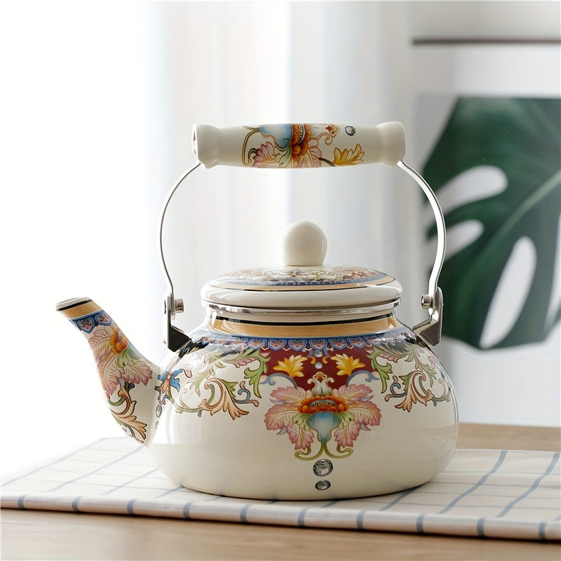 Enamel Porcelain Water Kettle, Thickened Flat Bottom, 2.5L Capacity, for Home Use. Suitable for Cold Water, Tea, Milk Tea. Compatible with Induction Cooker and Gas Stove.