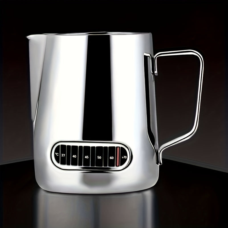 Stainless Steel Milk Frothing Pitcher with Temperature Display and Precision Pour Spout, Perfect for Latte Art and Espresso Making - 1 Piece, 3.6''x4.3''/9.2cm*11cm, Barista Essential.