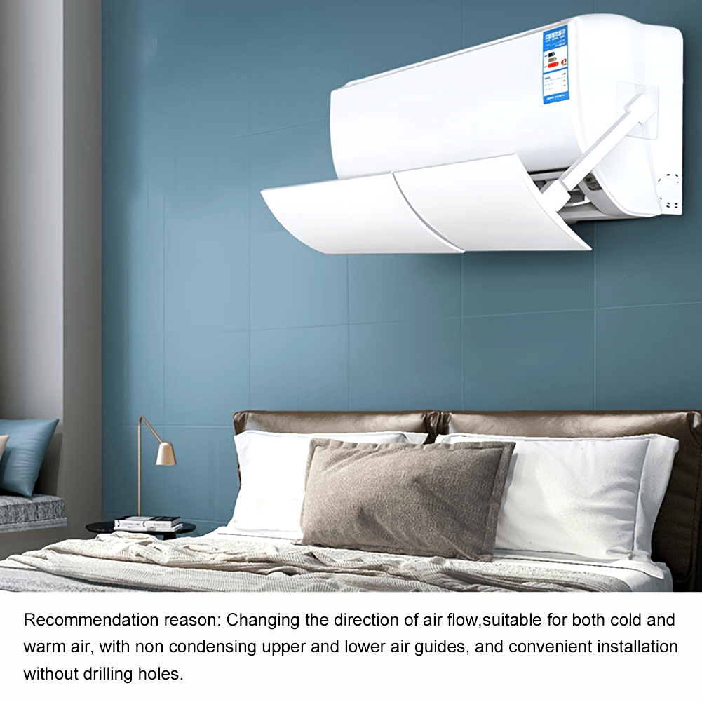 Extendable design Adjustable Air Conditioner Wind Deflector, Universal AC Vent Shield made of plastic, with manual 180° angle adjustment and no electricity needed for air flow control.