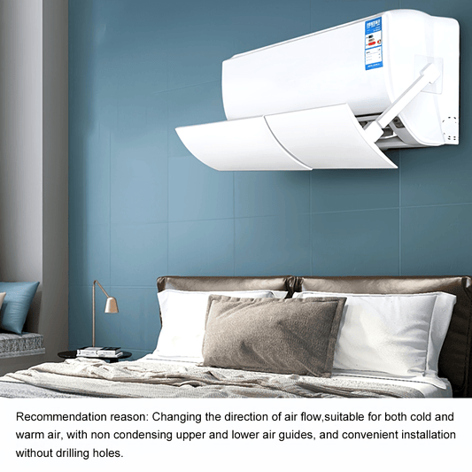 Extendable design Adjustable Air Conditioner Wind Deflector, Universal AC Vent Shield made of plastic, with manual 180° angle adjustment and no electricity needed for air flow control.