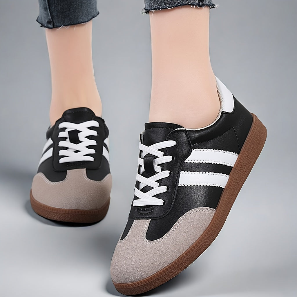 Women's colorblock sneakers with lace-up design, lightweight and comfortable for walking.