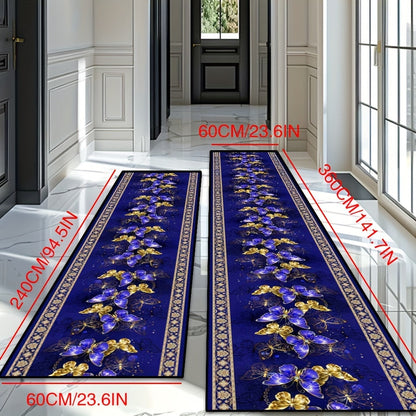 Upgrade your space with the elegant Luxurious Butterfly Pattern Crystal Velvet Runner Mat. This high-quality mat boasts a density of 850g/m² and thickness of 6mm for ultimate comfort. Featuring a non-slip backing and machine-washable design, it is