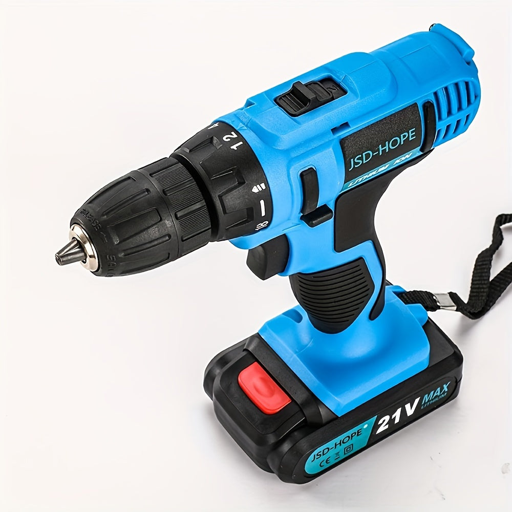 Cordless impact drill with brushless motor, rechargeable lithium battery, and multi-function capabilities. Charger included.