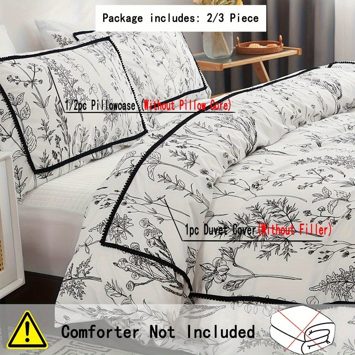 Bohemian Print Duvet Cover Set - 3 Piece, Queen/King Size, Made of Polyester Microfiber with Brushed Fabric for Added Softness, Features Zipper Closure for Easy Use, Machine Washable for Convenience, Decorated with Ball Accents, Provides All Season