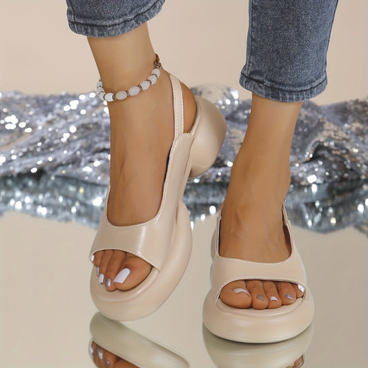 Women's Elegant Solid Color Ankle Strap Sandals with Soft Sole Platform and Comfort Block Heels for Summer.