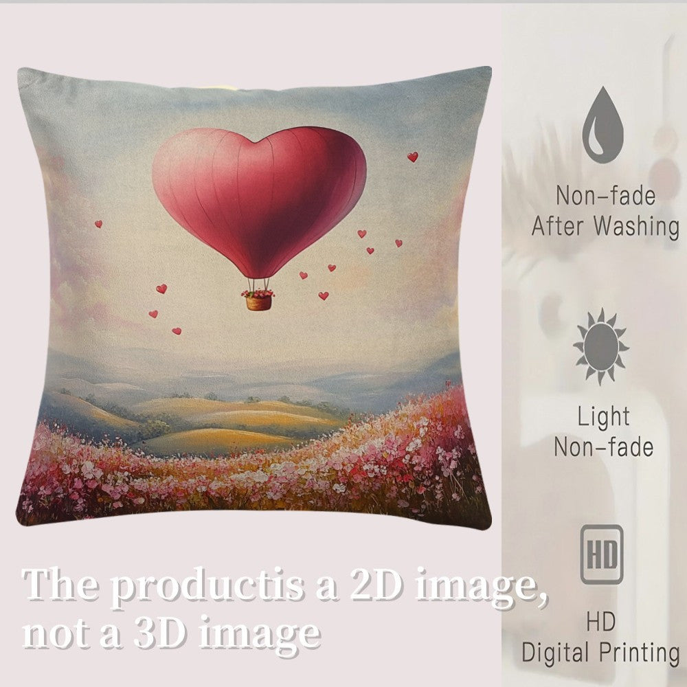 Vintage heart-shaped balloon design square cushion cover, measuring 45.72x45.72cm. Made of durable polyester fabric, this cushion cover is machine washable with a convenient zipper closure. Provides all-season comfort, perfect for back sleepers. Ideal