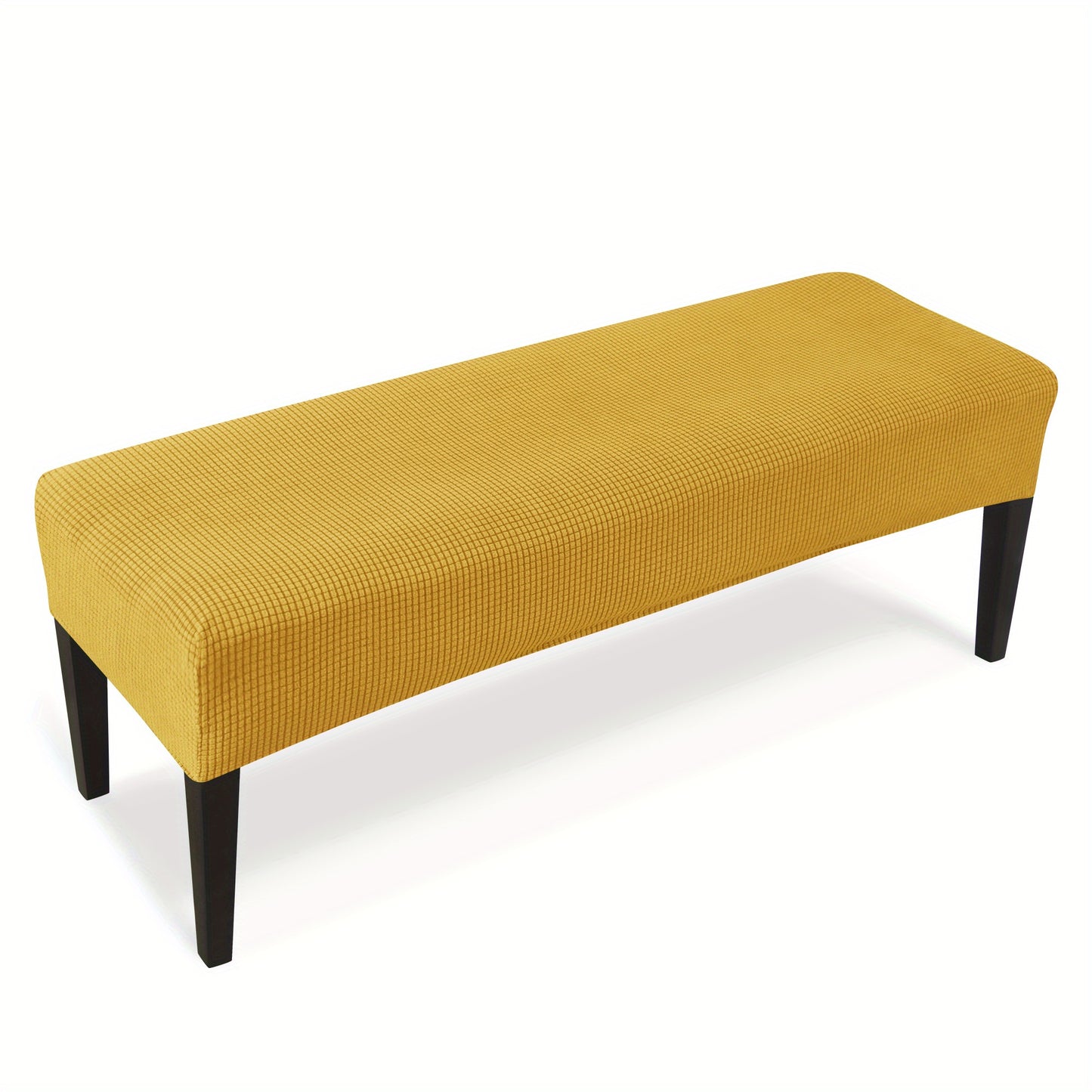 Stretchable teal corn velvet bench cover with elastic band for easy one-minute installation. Modern style and machine washable for home decor.