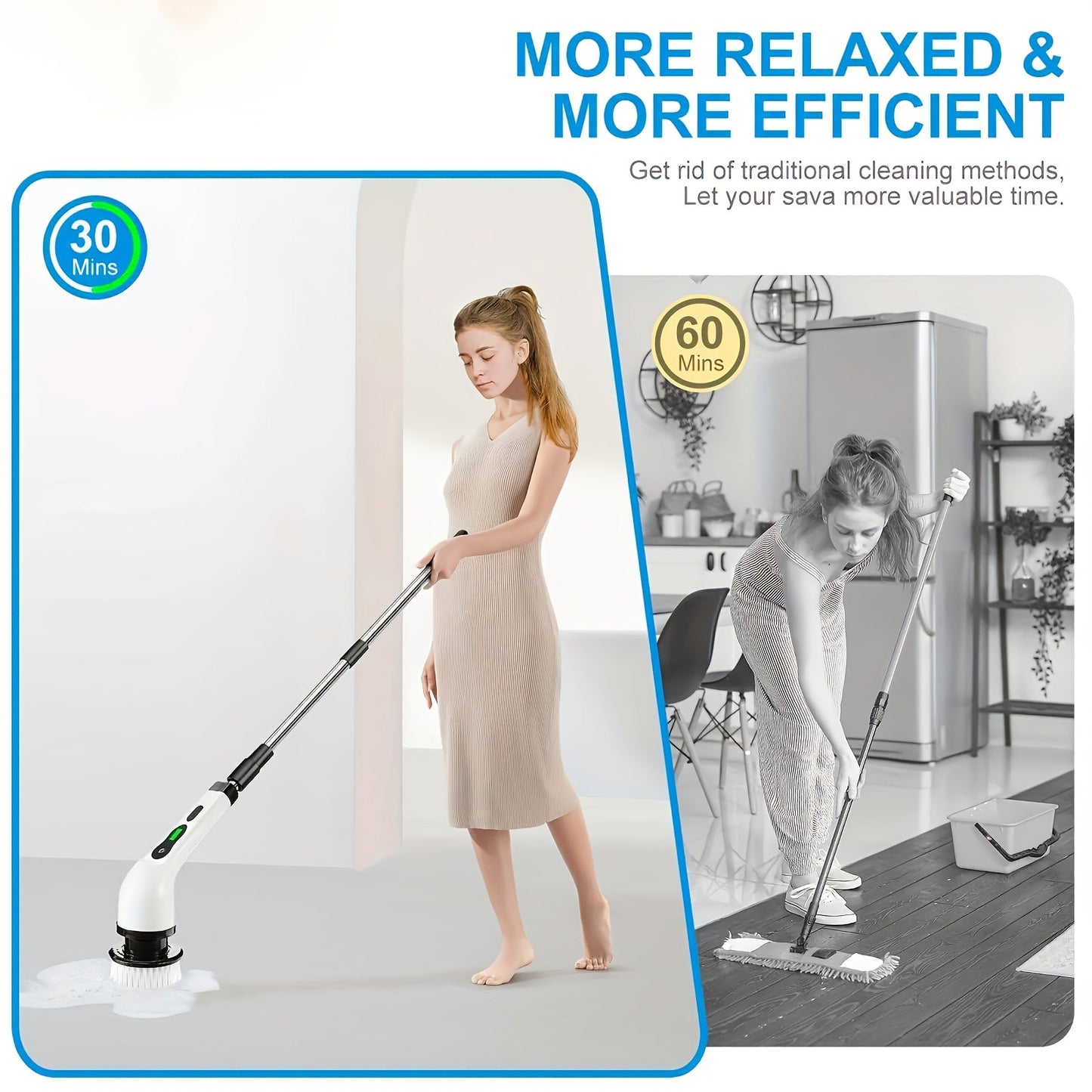 Introducing the compact and powerful Electric Cleaning Brush with Rotating Floor Washing capabilities. This wireless device comes with 7 interchangeable brush heads and an adjustable extended handle for versatile cleaning. Perfect for bathrooms