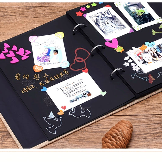 AIOR Linen Cover Refillable Scrapbook Photo Album - 30 Sheets/60 Black Pages, Ideal for Anniversary, Wedding, Birthday, or Christmas Presents