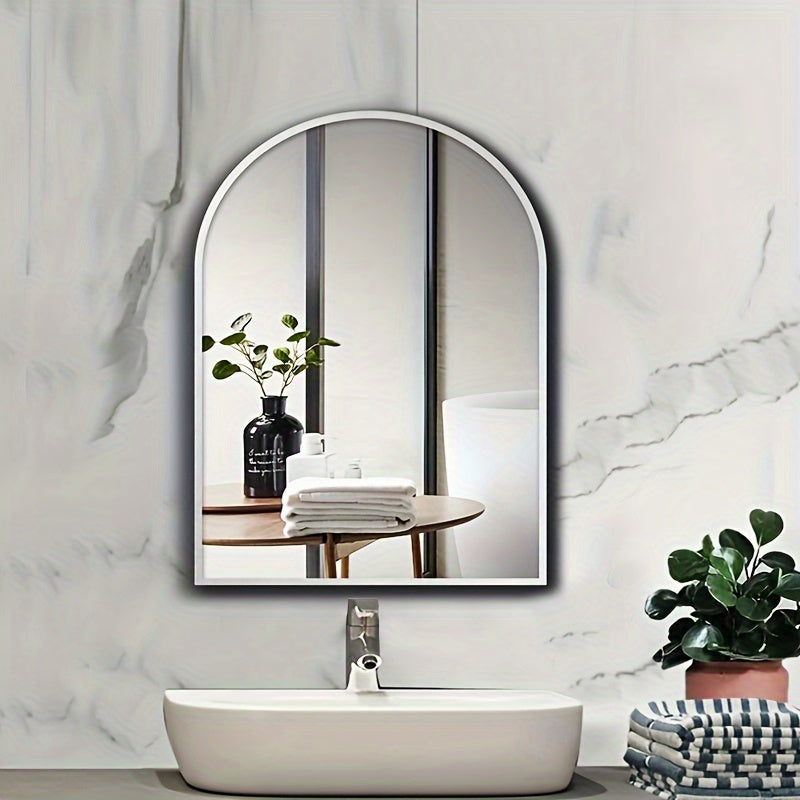 Arch-shaped wall-mounted makeup mirror with aluminum frame