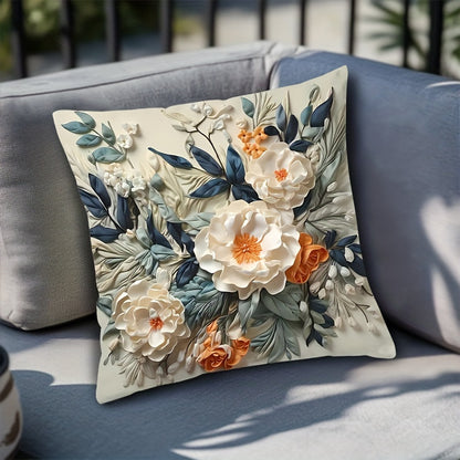 A reversible 3D floral cushion cover with soft, double-sided printed fabric. Machine washable with zip closure. Fits various room styles. 44.96x44.96 cm, pillow not included.