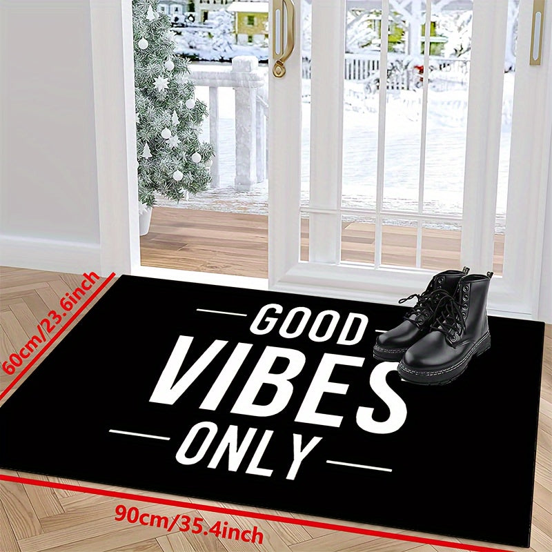 Welcome only positive energy with this Good Vibes Only doormat! This non-slip, machine washable polyester mat is perfect for both indoor and outdoor use in your bedroom, hallway, patio, or any room in your house. It also makes a great housewarming gift