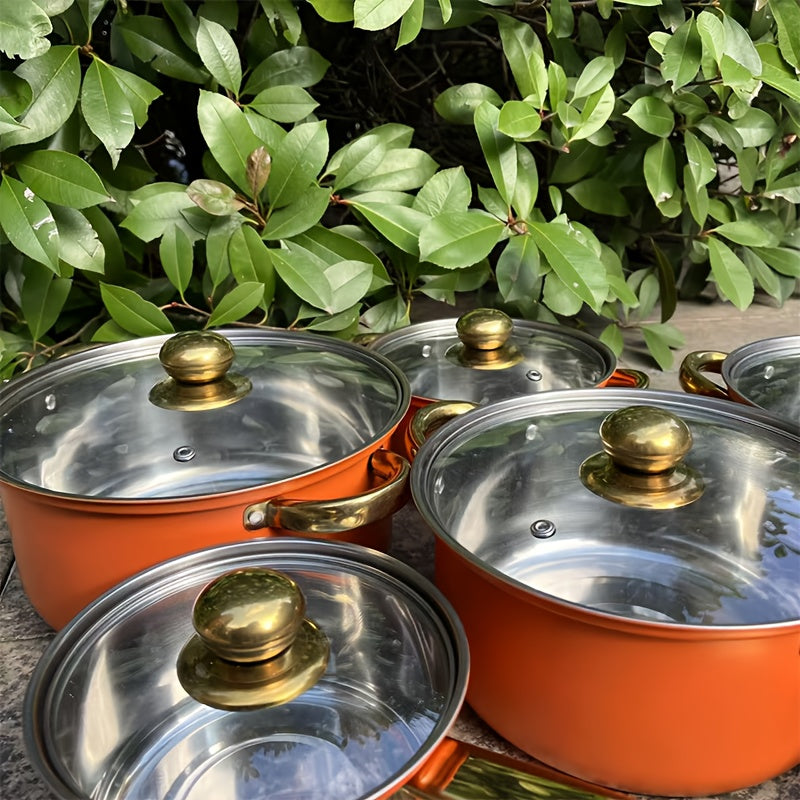 12-piece UAO Stainless Steel Cookware Set, with Induction Compatible Kitchen Pots and Lids. Features a Multi-functional Soup Pot for Healthy Cooking of Soup, Pasta, and Seafood. Makes an Ideal Housewarming or Christmas Gift for Home and Restaurant Use.