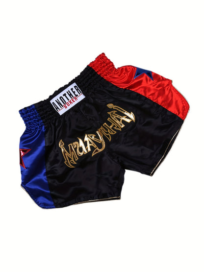 AUTHENTIC VANDALS" Boxing Training Shorts - Lightweight non-stretch polyester with padded support for combat sports in black/blue/red.