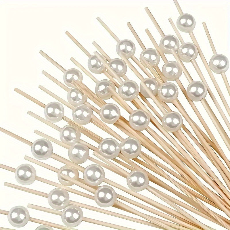 50 Bamboo Pearl Skewers for Party Decorations