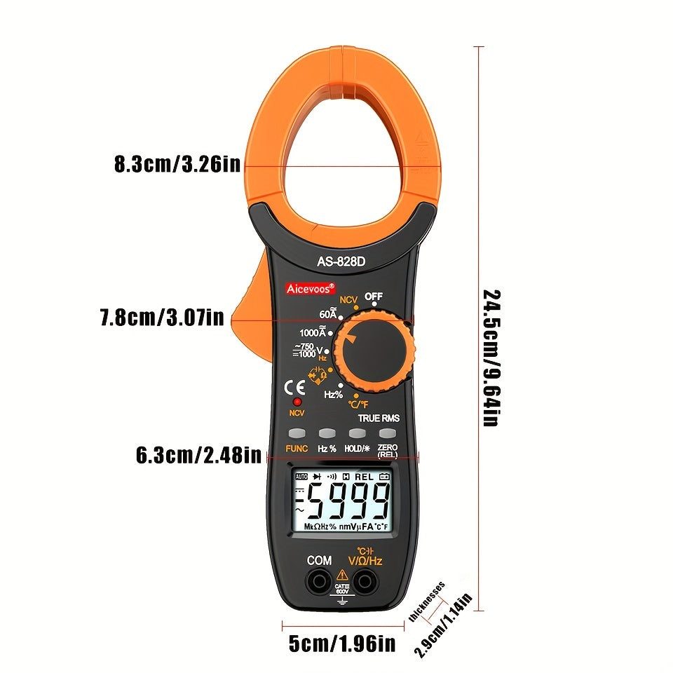 Цифровой клещевой амперметр Aicevoos, 6000 отсчетов, 600A/1000A AC/DC ток, авто диапазон, истинное эффективное значение мультиметра, амперметр, тестер напряжения с NCV.