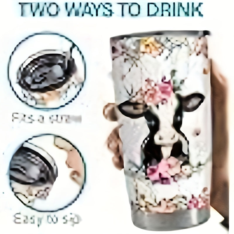 1pc, 20oz stainless steel tumbler with cow print design, perfect for gifting to loved ones.