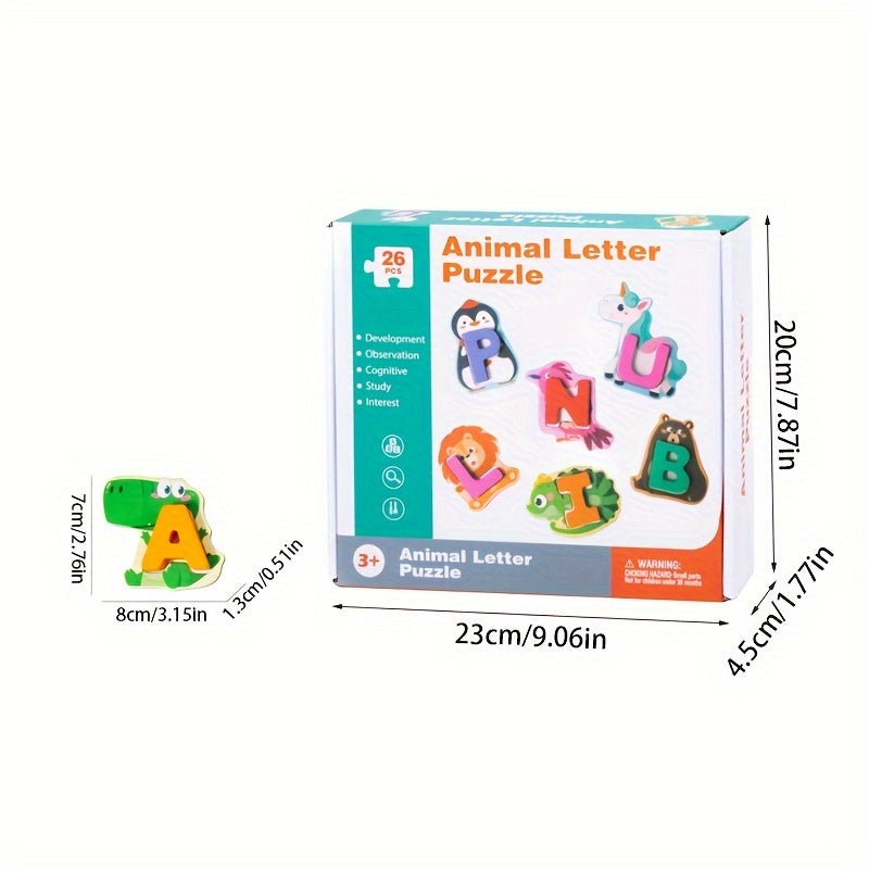 Wooden 26 letter puzzle set for early childhood cognitive recognition. Perfect gift for 4-6 year olds.