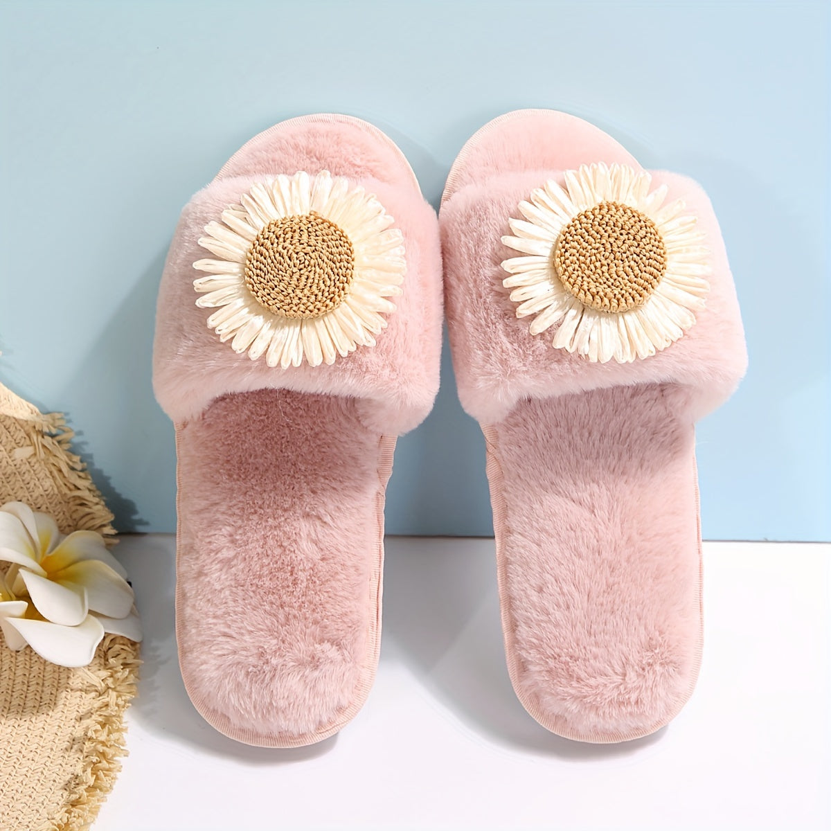 Cozy faux pearl home slippers with non-slip sole for winter