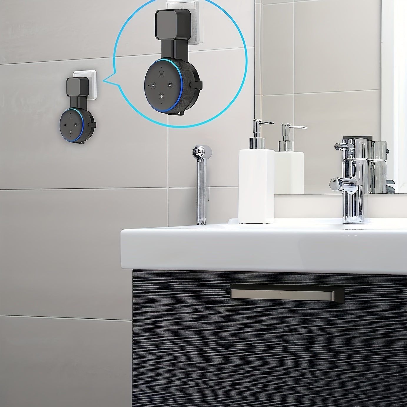 Wall Mount Holder for Echo Dot 3rd Gen - Smart Home Solution for Cable Management and Space-Saving in Bathroom, Kitchen, Bedroom - No Electricity Required