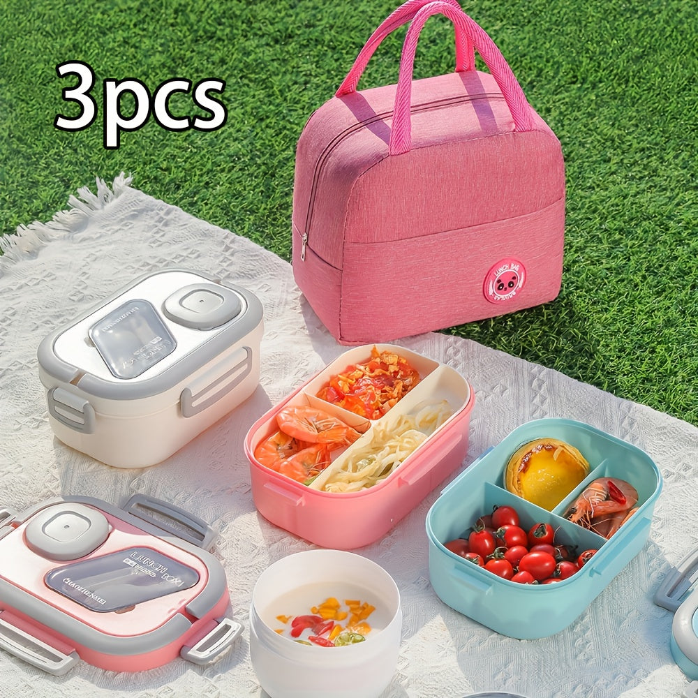 3pcs Heart Leaf Reusable Lunch Box Set with Insulated Carry Bag, Perfect for Office, Outdoor, School, Picnic, Back to School, Christmas & Halloween Themes