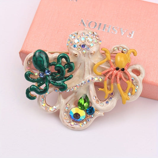 Stylish Vintage Octopus Brooch Pin adorned with Shimmering Rhinestones - Elegant Alloy Fashion Accessory for Women, Ideal for Enhancing Dresses & Sweaters