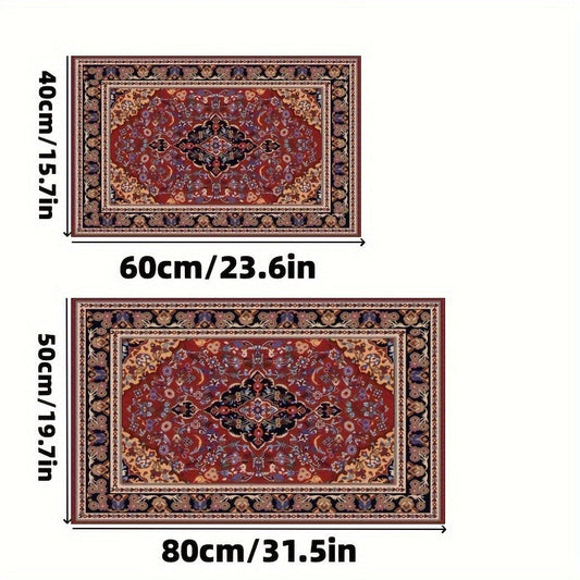 Vintage Bohemian Washable Area Mat featuring soft, non-slip, and stain-resistant polyester material adorned with intricate floral patterns. Ideal for any area of the home including entryways, kitchens, bathrooms, bedside, balconies, and living rooms. Add