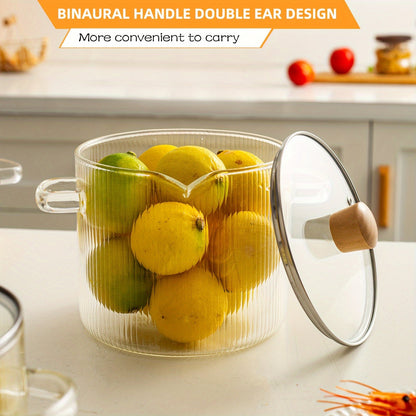 One or two pieces of glass saucepans with covers, perfect for stovetop cooking. Features a lid, handle, and a clear design ideal for simmering soups. Made from high-quality borosilicate glass, this cookware is durable and versatile.