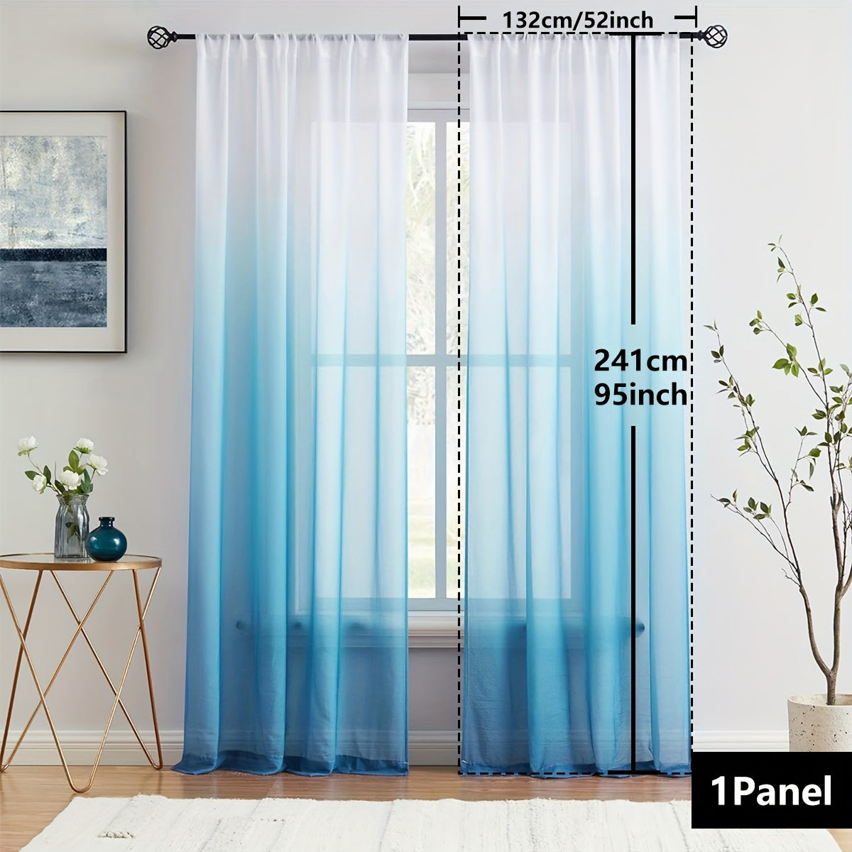 Elegant home decor - 1pc of gradient sheer curtains featuring top & bottom two-tone design in wear rod style.