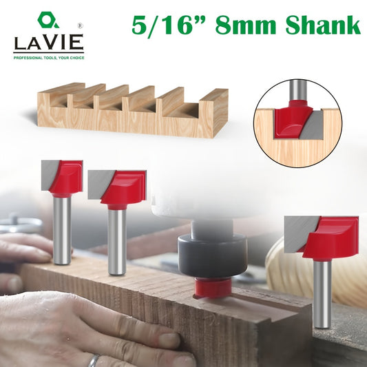 LAVIE 8mm Shank Bottom Milling Cutter Set for Woodworking, includes Slotting and Engraving Router Bits for cleaning.