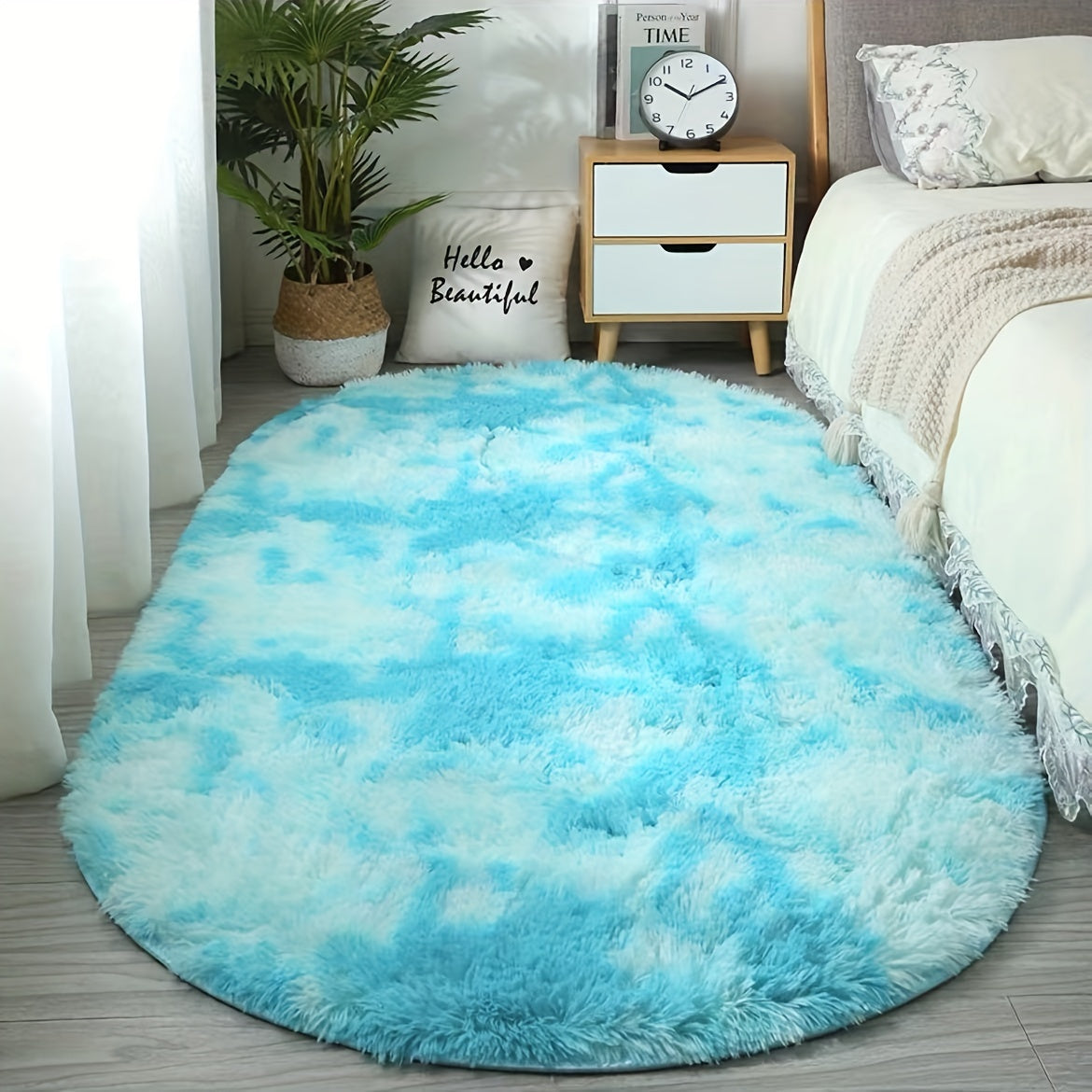 Soft Polyester Plush Oval Area Rug, Hand Washable, Ideal for Bedroom and Living Room - Perfect for Coffee Table and Doorway Decor