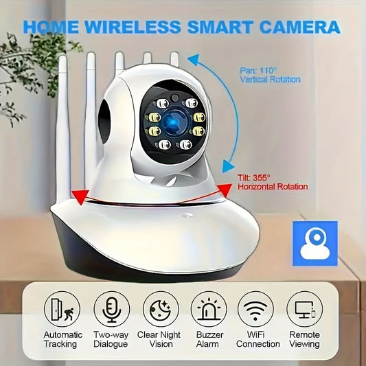 Indoor/Outdoor IP Camera with Dual-Band WiFi, 5 Antennas for Improved Signal Strength - Features Pan/Tilt, Auto Tracking, Color Night Vision, Two-Way Audio, and USB Power (SD Card not included) - Enhance Your Home's Security with this Smart Camera