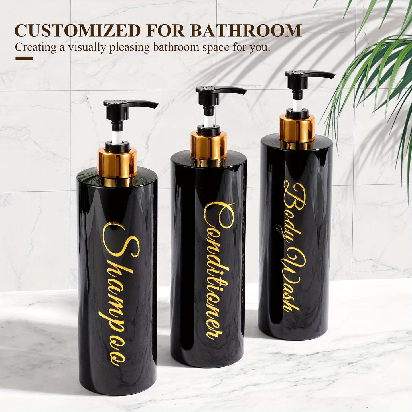 3pc 500ml shampoo & conditioner dispenser set with stylish pump bottles for bathroom storage, durable and leak-proof design that won't fade.