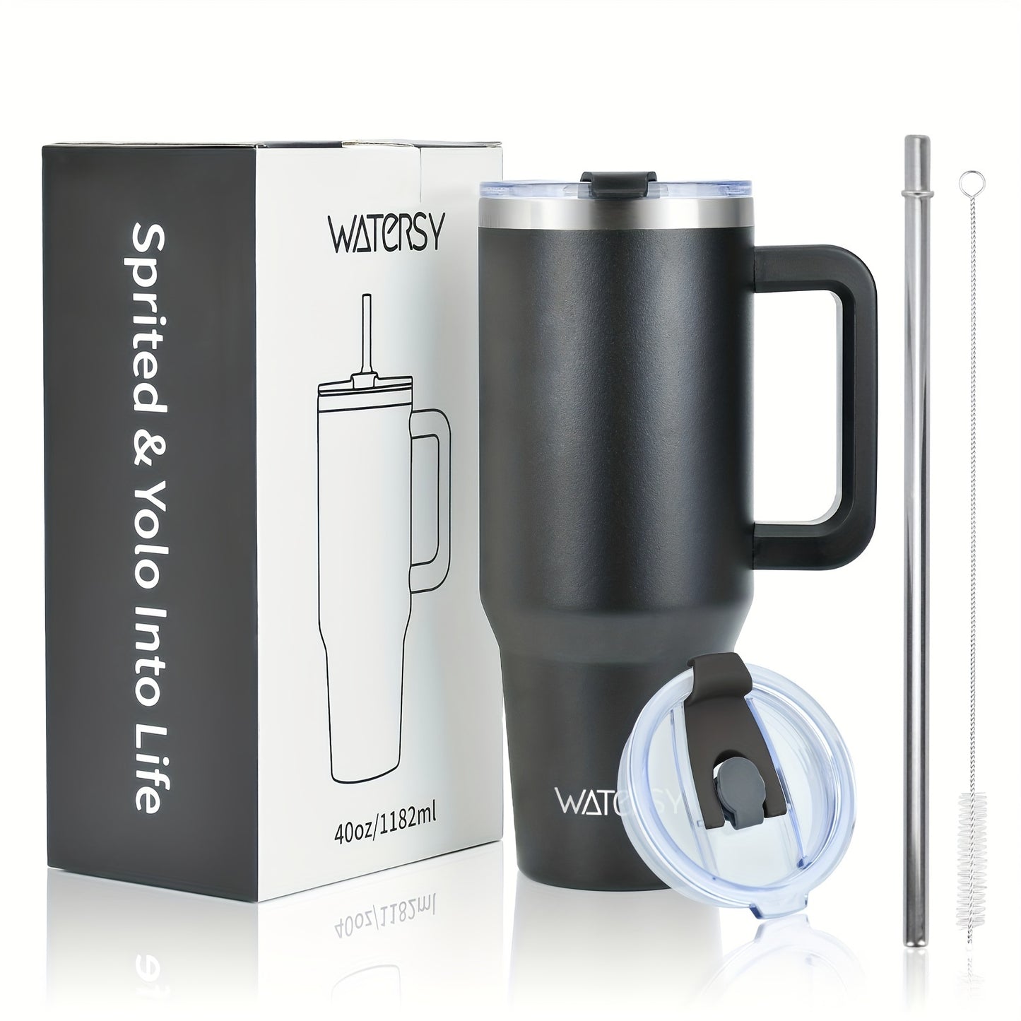 Watersy Stainless Steel Travel Mug - 30oz/40oz Insulated Coffee Tumbler with Straw Lid, Handle. Leak-Proof, Double Wall Vacuum Flask for Hot/Cold Drinks, BPA-Free, Ideal Holiday Gift.