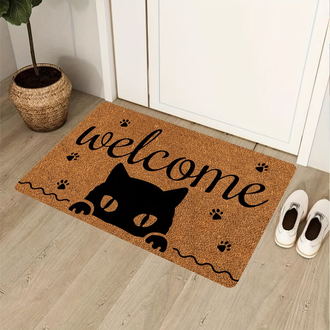 Creative Monogram Print Kitchen Mat featuring a Cute Kitten Paw Pattern, Anti-fatigue Bathroom Pad, Washable Area Rug, Perfect for Living Room Bedroom Entryway Home Decor. Great Indoors Room Supplies and Bedside Accessories. Ideal Spring Decor Gift.