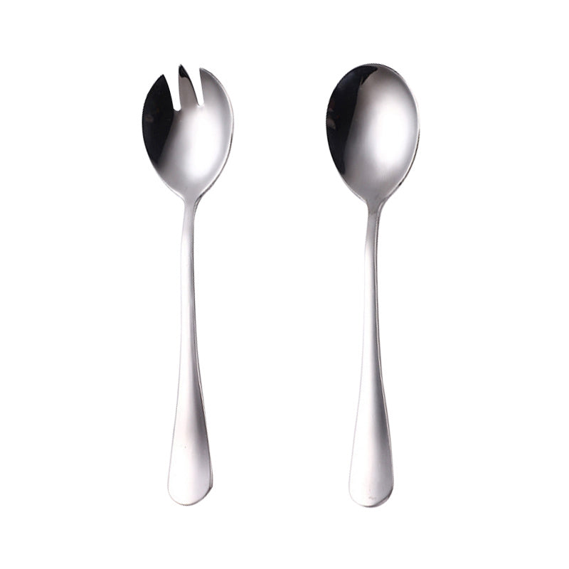 Set of 2 gold-plated stainless steel salad utensils for various dishes.