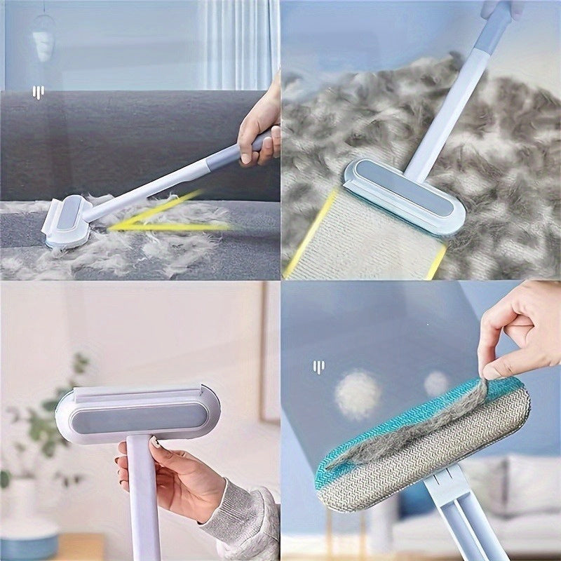 Long handle window screen cleaner with portable lint brush for fabric, reusable pet hair remover, and carpet cleaner. No disassembly required, can be used as a vacuum attachment. Made of plastic material, suitable for use on furniture, beds, and sofas.