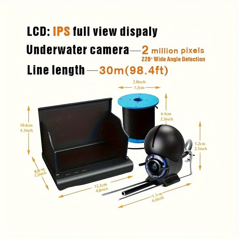 4.3-inch HD fishing camera with night vision, 30m cable, wide-angle detection, ideal for anglers.