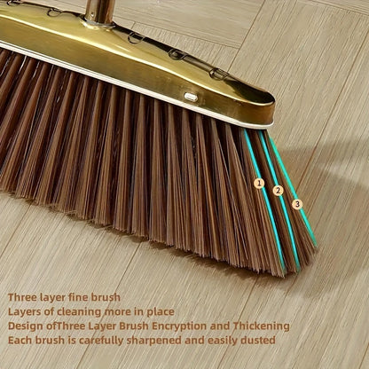 Elegant Gold Stainless Steel Broom and Dustpan Set - High Quality 2 Piece Set, Sturdy & Reinforced for Effective Home Cleaning - Ideal for Any Room in the House, Including Living Room, Bedroom, Bathroom, Kitchen, and Hardwood Floors.