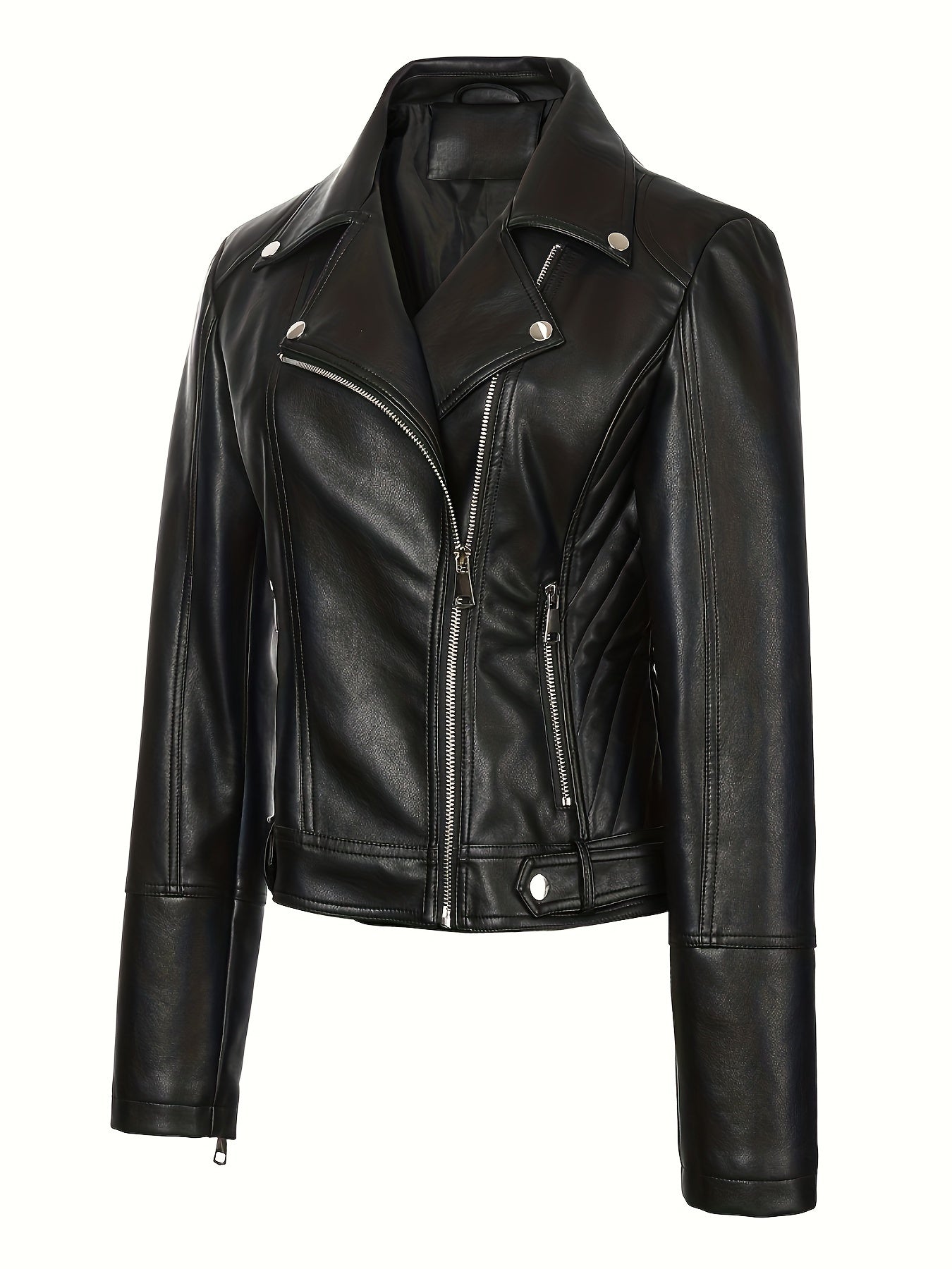 Faux leather biker jacket for women, sexy skinny fit with street style, non-stretch solid color, regular length with zipper detail, lined with woven polyester for spring/fall.