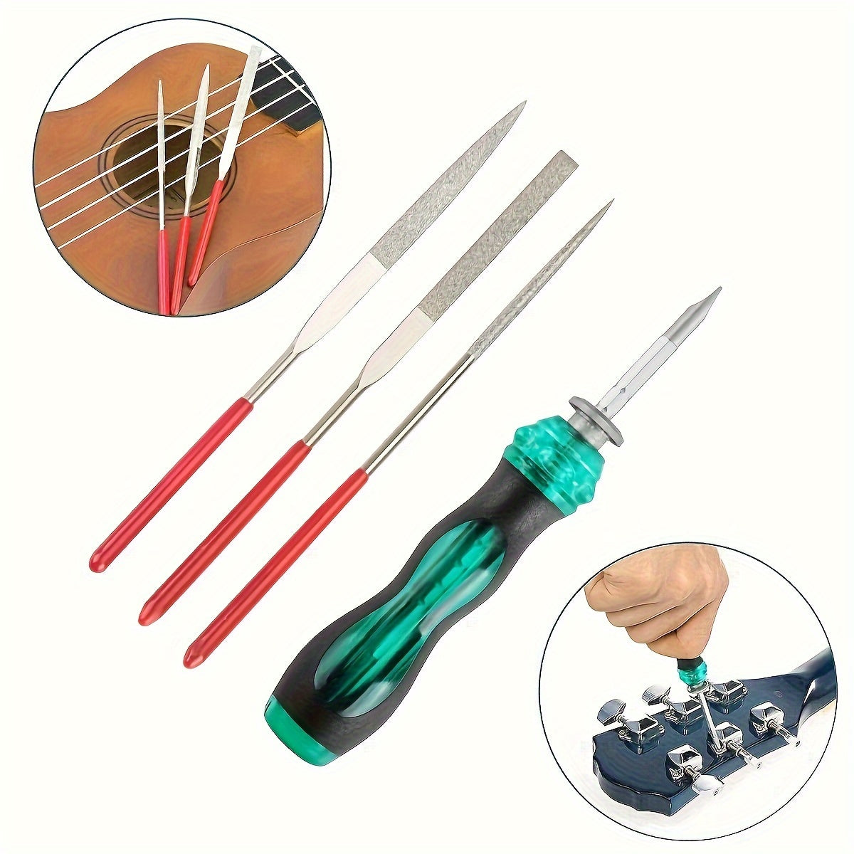 Guitar Repair Kit Set - Ideal Gift for Musicians and Guitar Enthusiasts, includes String Changing Tool, Tuning Wrench, File, Ruler, and Accessory Bag.