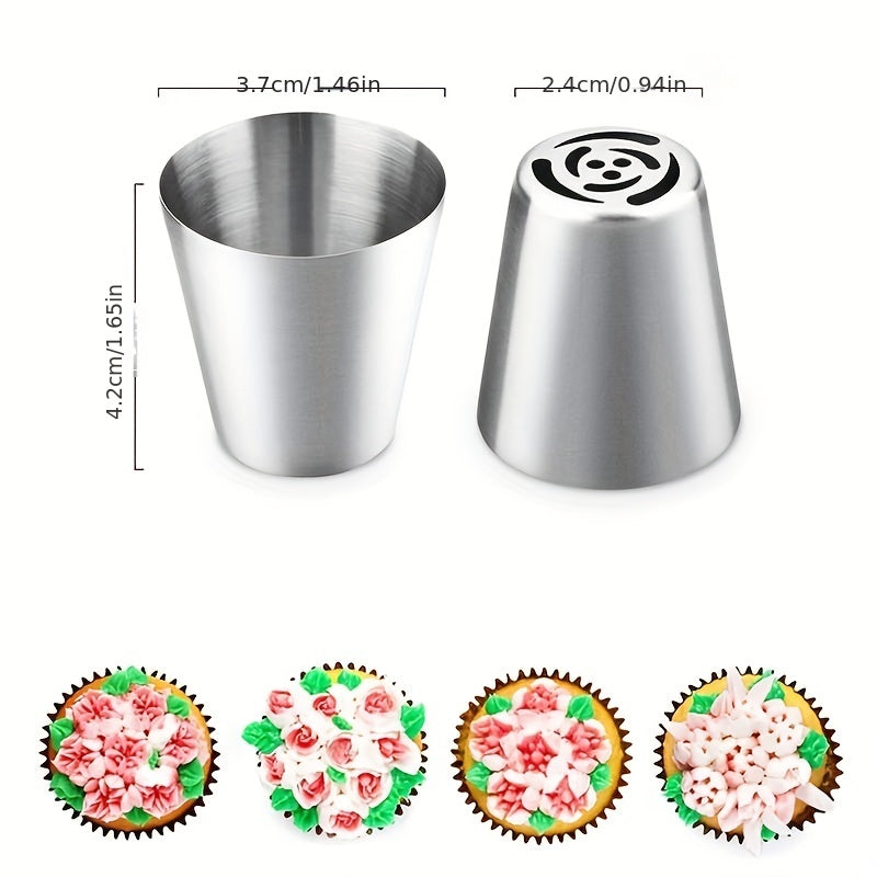 27 piece set of Russian Cake Piping Tips, made of durable stainless steel for perfect icing and frosting. Ideal for decorating cupcakes, creating puffs and cookies, a must-have baking tool in your kitchen. Enhance your baking experience with these