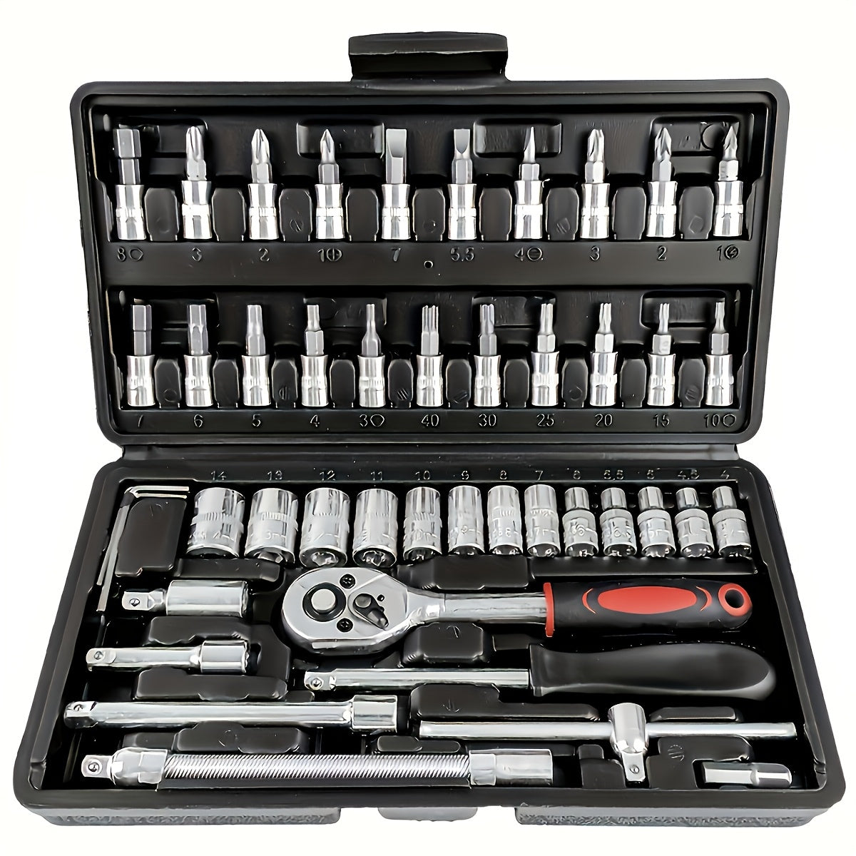 46-pc Chrome Vanadium Steel Socket Wrench Set with 1/4" Ratchet & Metric Tools, Durable, No assembly needed, Ideal for Auto Repair & Home Use, Comes with Storage Case