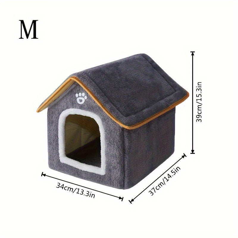 Cozy Pet House with Four Seasons Washable Enclosed Warm Dog Bed Cat Shelter made from Polyvinyl Chloride Material, Non-Skid Bottom, Assembled.