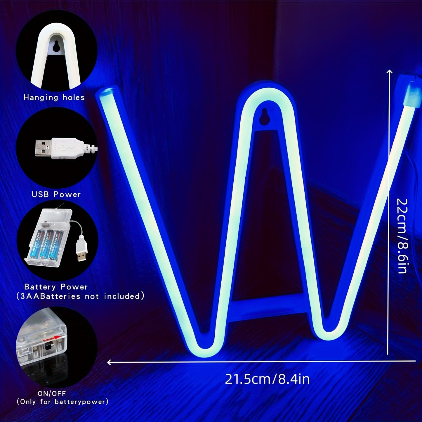 Neon LED letter light sign, powered by USB or batteries, perfect for bedroom decor or special occasions.